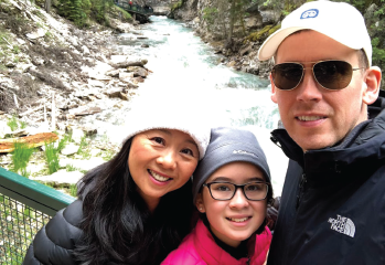 Dr. Wei on vacation with her family in Banff.