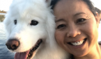 The author with her dog Shiro at Lake Nona in Orlando, Fla.