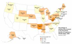 Percentage of Mothers Who Smoked in the Final Three Months of Pregnancy, PRAMS States, 2008